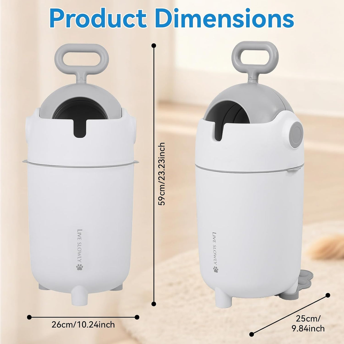 Diaper Pail Odor Control Bin, Large Capacity Diaper Disposal Container, Plastic 15L Holds 16 Diapers Airtight Lid, with Odor Blocking Baffle for Home Nursery Room Living Room White