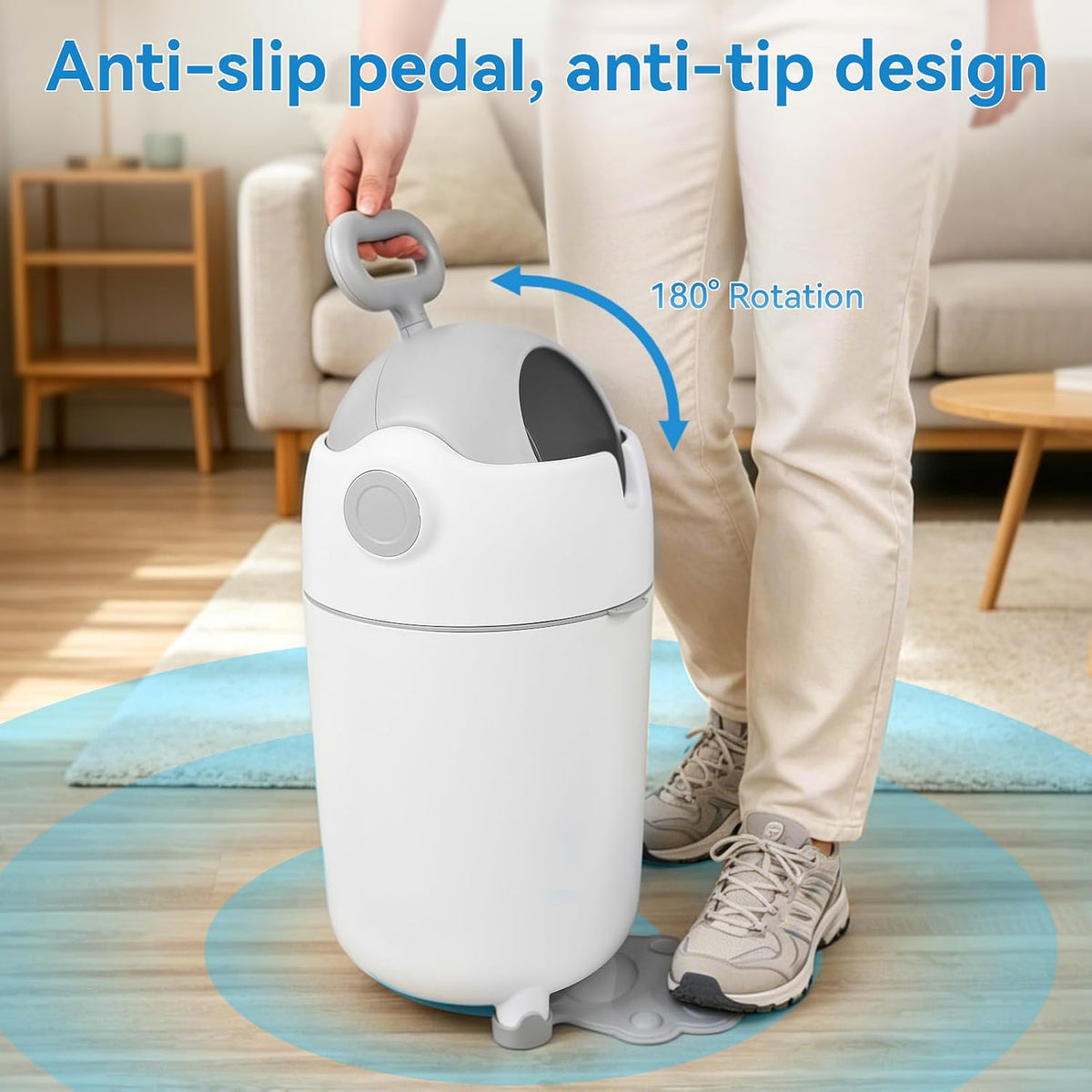 Diaper Pail Odor Control Bin, Large Capacity Diaper Disposal Container, Plastic 15L Holds 16 Diapers Airtight Lid, with Odor Blocking Baffle for Home Nursery Room Living Room White