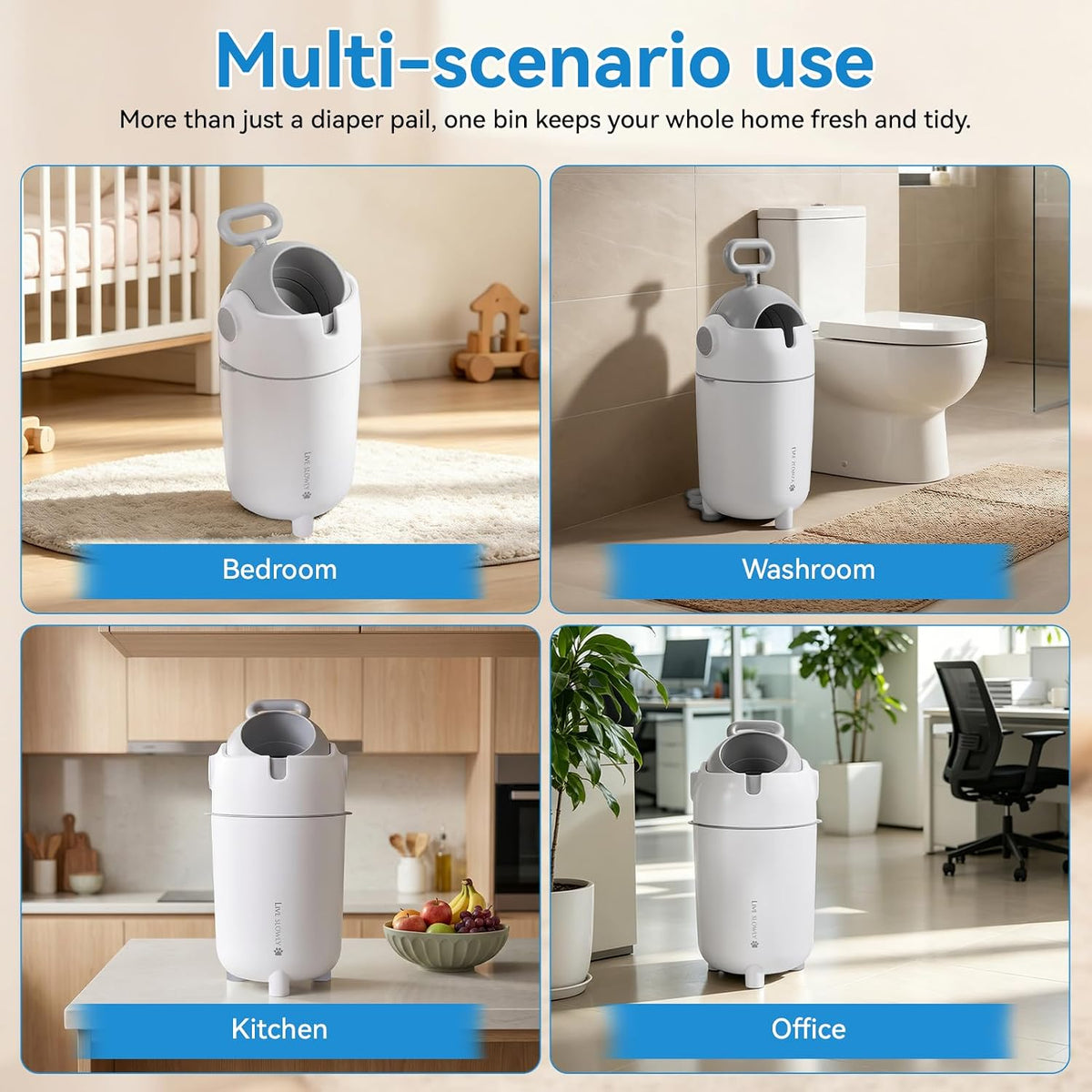 Diaper Pail Odor Control Bin, Large Capacity Diaper Disposal Container, Plastic 15L Holds 16 Diapers Airtight Lid, with Odor Blocking Baffle for Home Nursery Room Living Room White