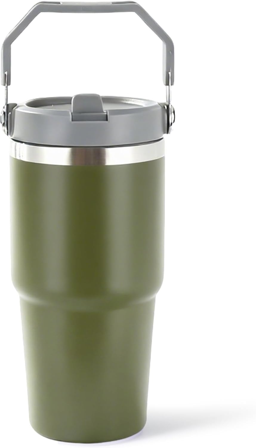 30 oz Tumbler with Handle and Straw Lid, Double Walled Vacuum Insulated Water Bottle Leakproof Tumbler Travel Coffee Mug Thermal Cup, Cupholder Friendly for Office, Home, Sport, Black