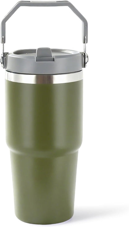 30 oz Tumbler with Handle and Straw Lid, Double Walled Vacuum Insulated Water Bottle Leakproof Tumbler Travel Coffee Mug Thermal Cup, Cupholder Friendly for Office, Home, Sport, Black