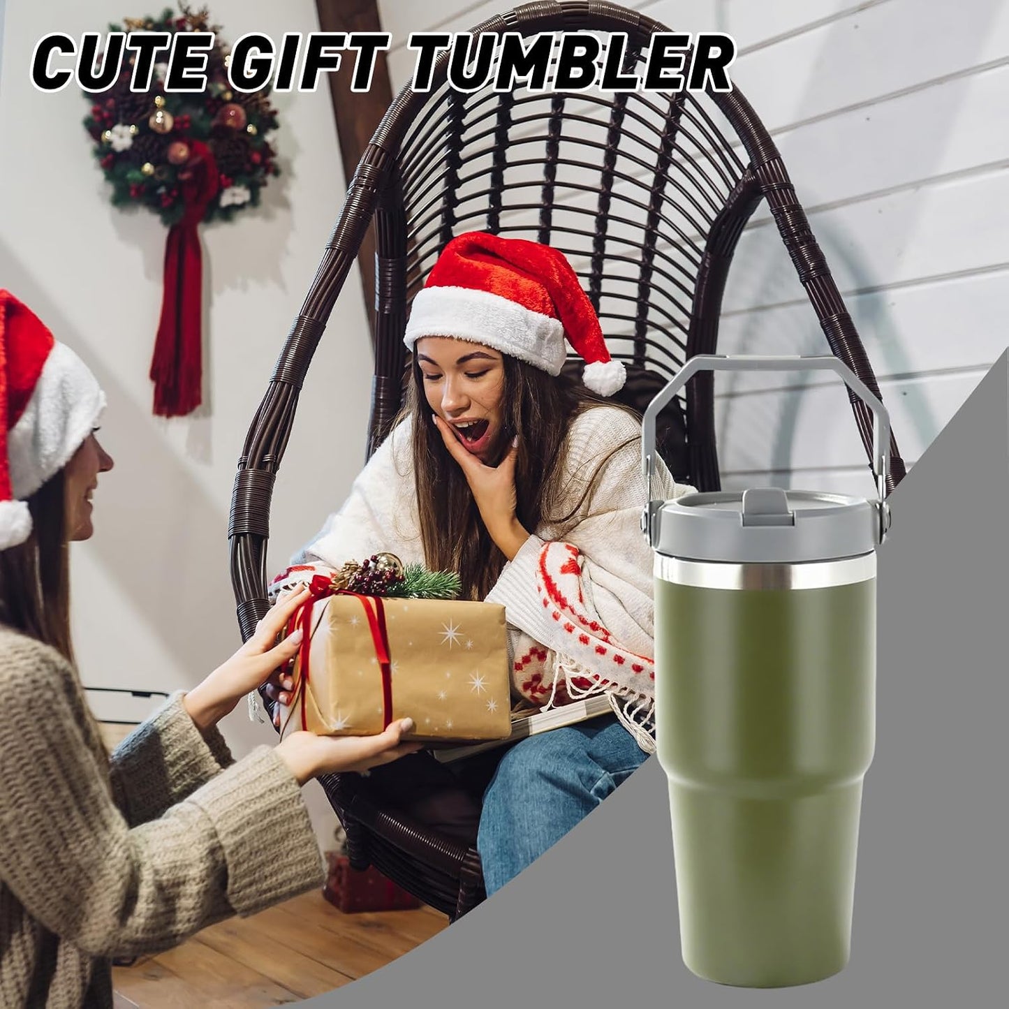 30 oz Tumbler with Handle and Straw Lid, Double Walled Vacuum Insulated Water Bottle Leakproof Tumbler Travel Coffee Mug Thermal Cup, Cupholder Friendly for Office, Home, Sport, Black