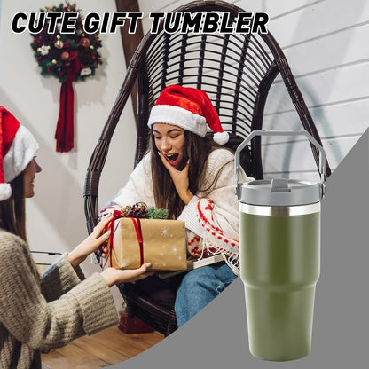 30 oz Tumbler with Handle and Straw Lid, Double Walled Vacuum Insulated Water Bottle Leakproof Tumbler Travel Coffee Mug Thermal Cup, Cupholder Friendly for Office, Home, Sport, Black