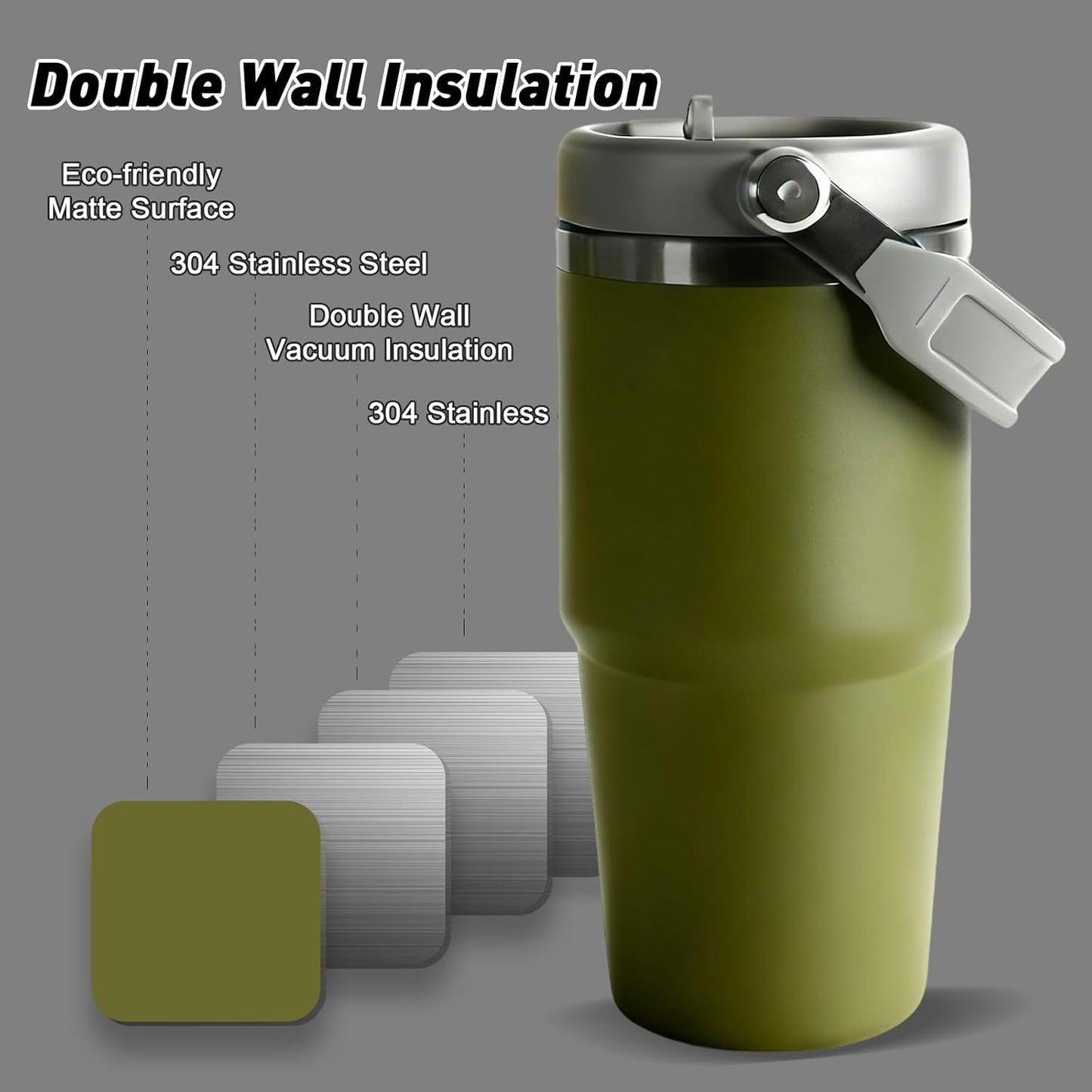 30 oz Tumbler with Handle and Straw Lid, Double Walled Vacuum Insulated Water Bottle Leakproof Tumbler Travel Coffee Mug Thermal Cup, Cupholder Friendly for Office, Home, Sport, Black
