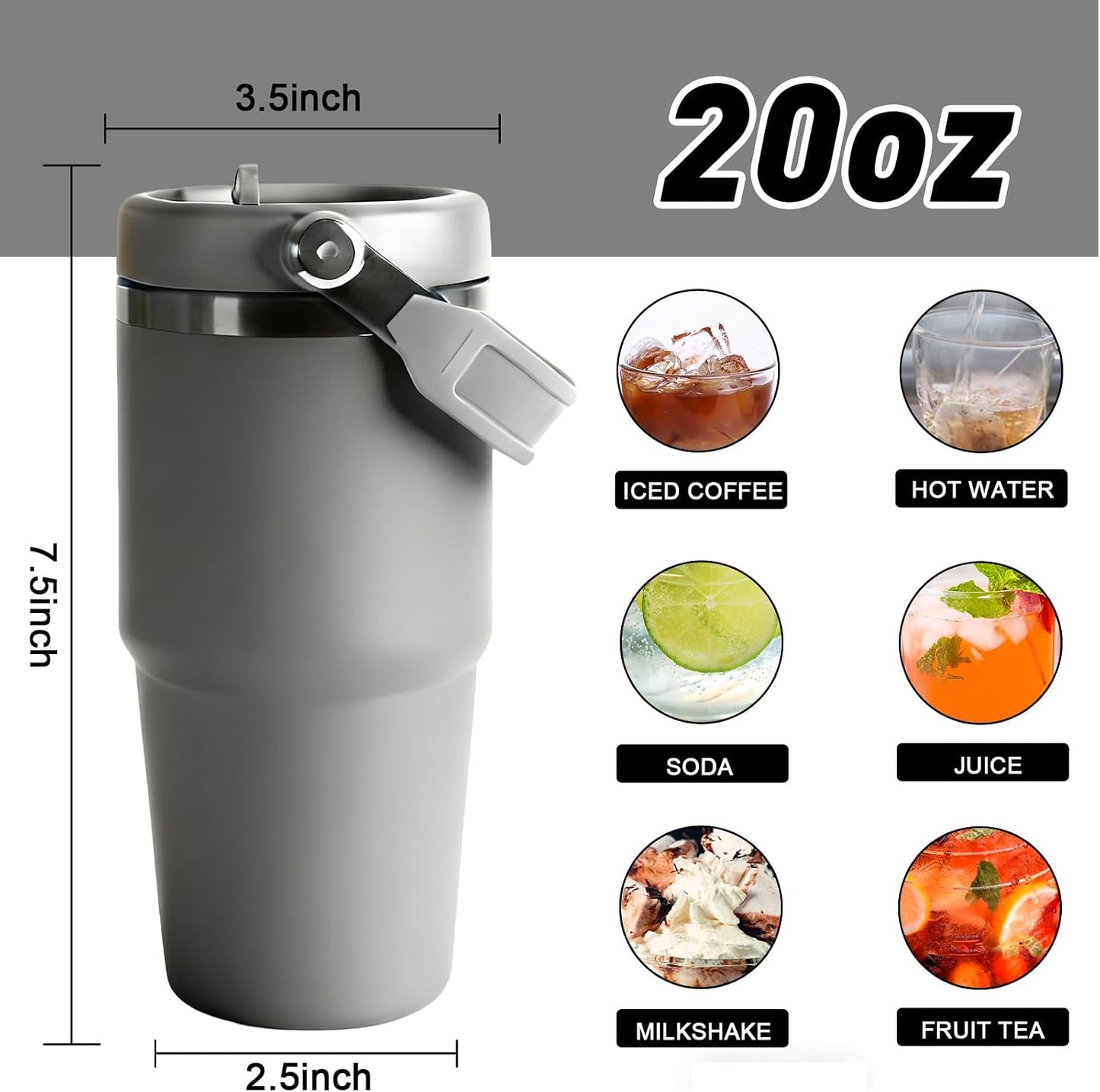 30 oz Tumbler with Handle and Straw Lid, Double Walled Vacuum Insulated Water Bottle Leakproof Tumbler Travel Coffee Mug Thermal Cup, Cupholder Friendly for Office, Home, Sport, Black