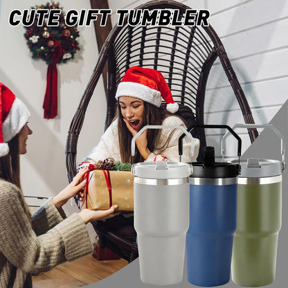 30 oz Tumbler with Handle and Straw Lid, Double Walled Vacuum Insulated Water Bottle Leakproof Tumbler Travel Coffee Mug Thermal Cup, Cupholder Friendly for Office, Home, Sport, Black