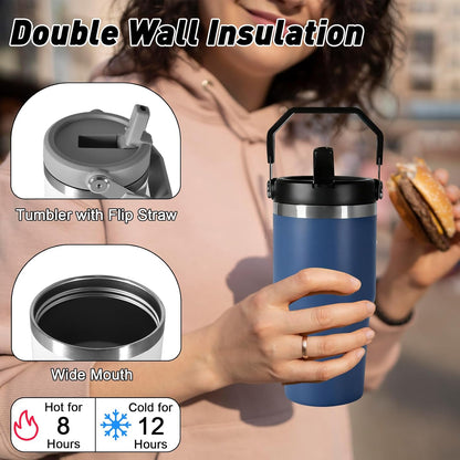 30 oz Tumbler with Handle and Straw Lid, Double Walled Vacuum Insulated Water Bottle Leakproof Tumbler Travel Coffee Mug Thermal Cup, Cupholder Friendly for Office, Home, Sport, Black