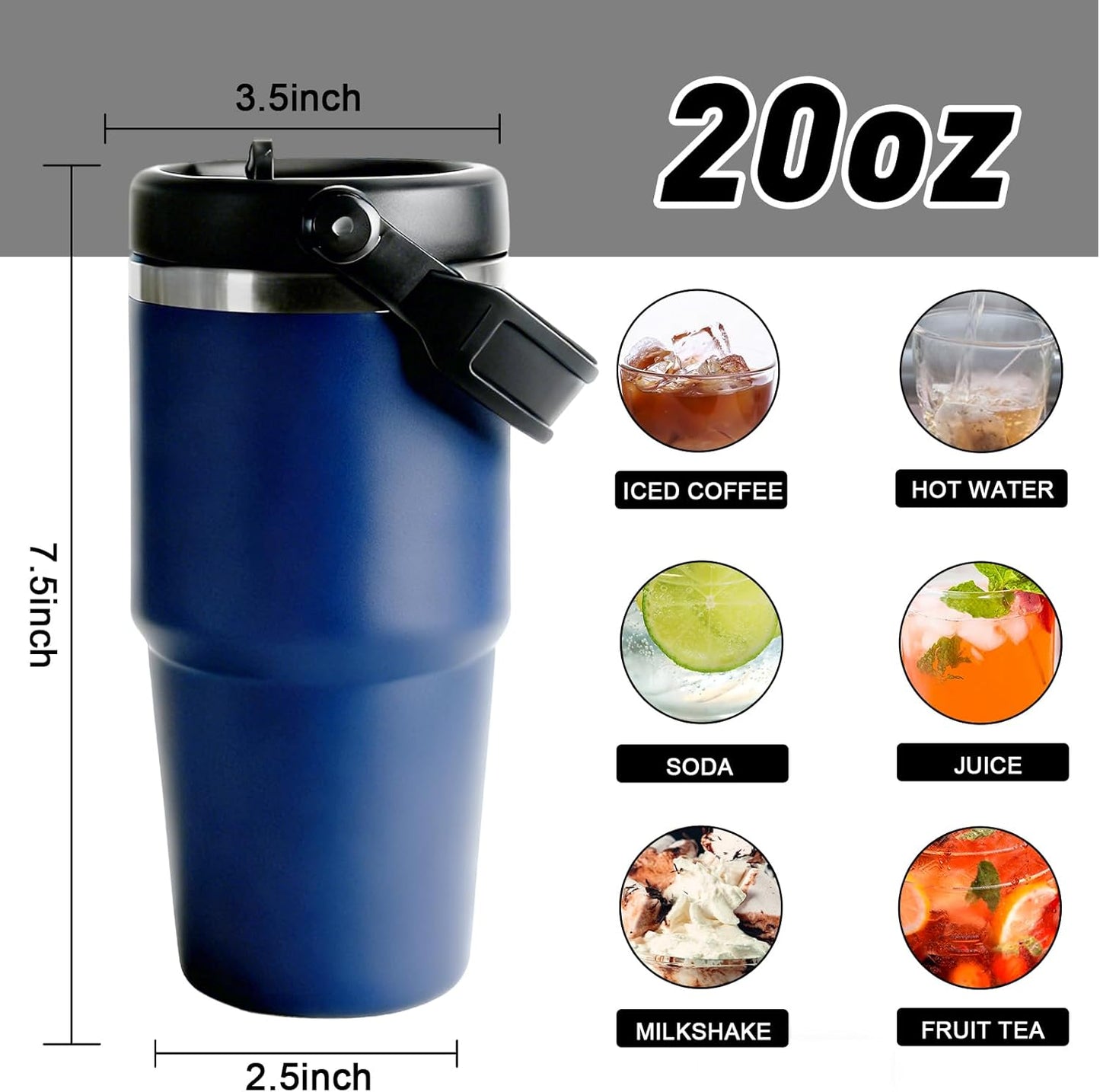 30 oz Tumbler with Handle and Straw Lid, Double Walled Vacuum Insulated Water Bottle Leakproof Tumbler Travel Coffee Mug Thermal Cup, Cupholder Friendly for Office, Home, Sport, Black