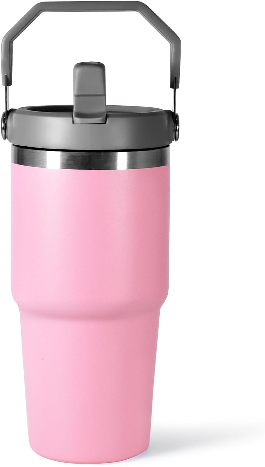 30 oz Tumbler with Handle and Straw Lid, Double Walled Vacuum Insulated Water Bottle Leakproof Tumbler Travel Coffee Mug Thermal Cup, Cupholder Friendly for Office, Home, Sport, Black