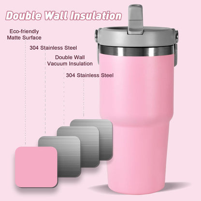 30 oz Tumbler with Handle and Straw Lid, Double Walled Vacuum Insulated Water Bottle Leakproof Tumbler Travel Coffee Mug Thermal Cup, Cupholder Friendly for Office, Home, Sport, Black