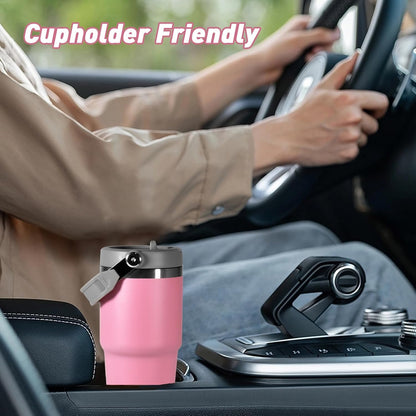 30 oz Tumbler with Handle and Straw Lid, Double Walled Vacuum Insulated Water Bottle Leakproof Tumbler Travel Coffee Mug Thermal Cup, Cupholder Friendly for Office, Home, Sport, Black