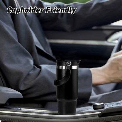 30 oz Tumbler with Handle and Straw Lid, Double Walled Vacuum Insulated Water Bottle Leakproof Tumbler Travel Coffee Mug Thermal Cup, Cupholder Friendly for Office, Home, Sport, Black
