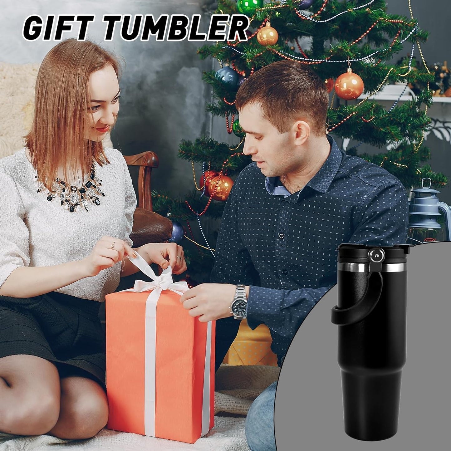 30 oz Tumbler with Handle and Straw Lid, Double Walled Vacuum Insulated Water Bottle Leakproof Tumbler Travel Coffee Mug Thermal Cup, Cupholder Friendly for Office, Home, Sport, Black