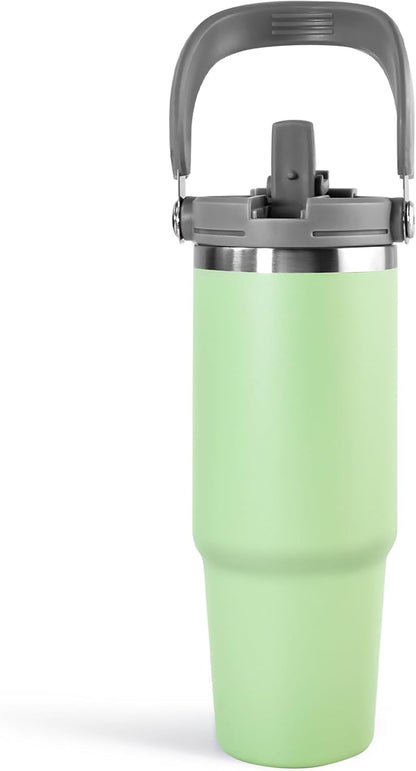 30 oz Tumbler with Handle and Straw Lid, Double Walled Vacuum Insulated Water Bottle Leakproof Tumbler Travel Coffee Mug Thermal Cup, Cupholder Friendly for Office, Home, Sport, Black