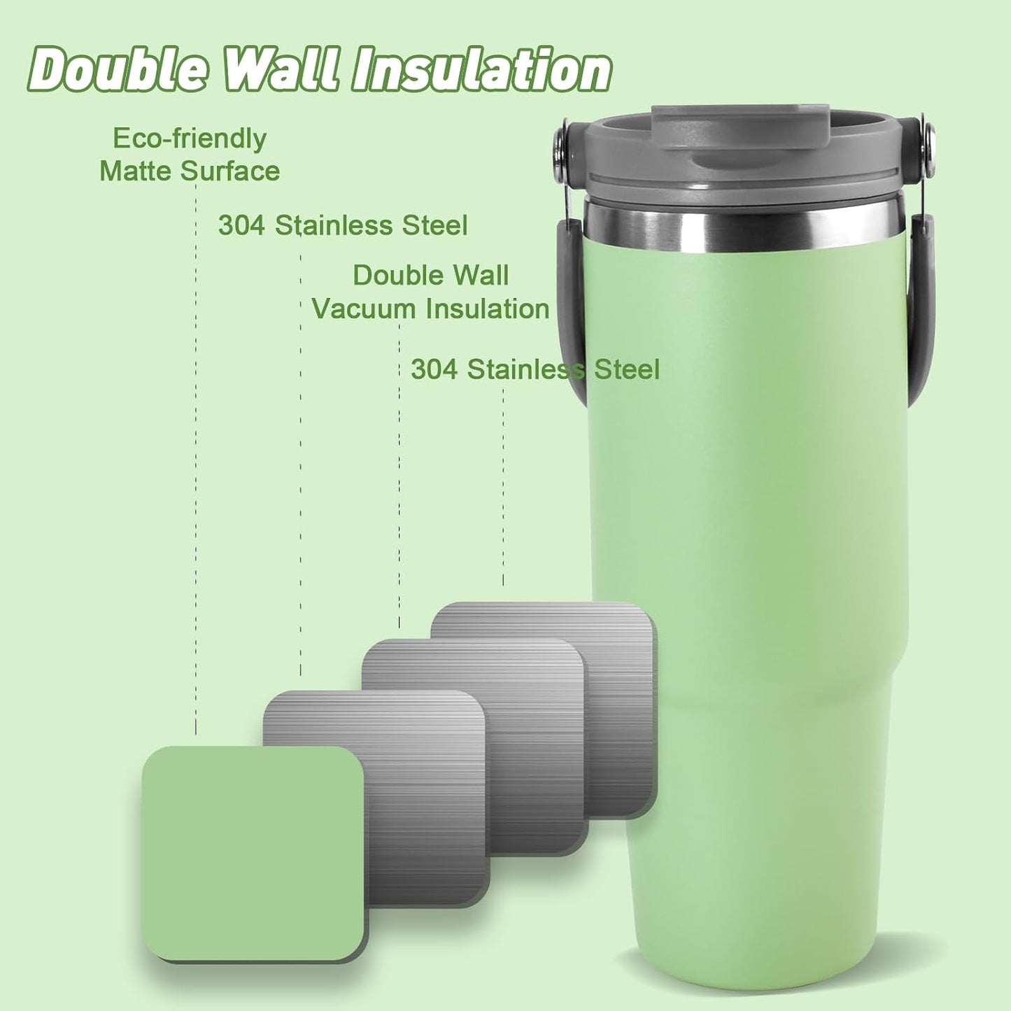 30 oz Tumbler with Handle and Straw Lid, Double Walled Vacuum Insulated Water Bottle Leakproof Tumbler Travel Coffee Mug Thermal Cup, Cupholder Friendly for Office, Home, Sport, Black