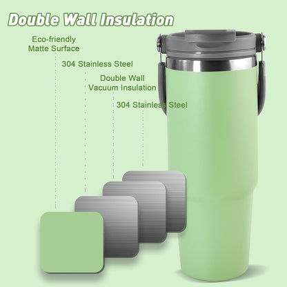 30 oz Tumbler with Handle and Straw Lid, Double Walled Vacuum Insulated Water Bottle Leakproof Tumbler Travel Coffee Mug Thermal Cup, Cupholder Friendly for Office, Home, Sport, Black