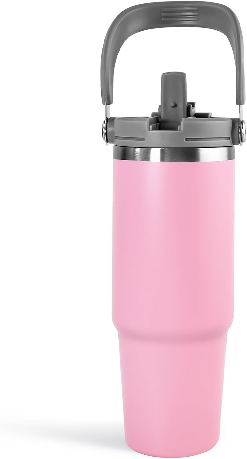 30 oz Tumbler with Handle and Straw Lid, Double Walled Vacuum Insulated Water Bottle Leakproof Tumbler Travel Coffee Mug Thermal Cup, Cupholder Friendly for Office, Home, Sport, Black