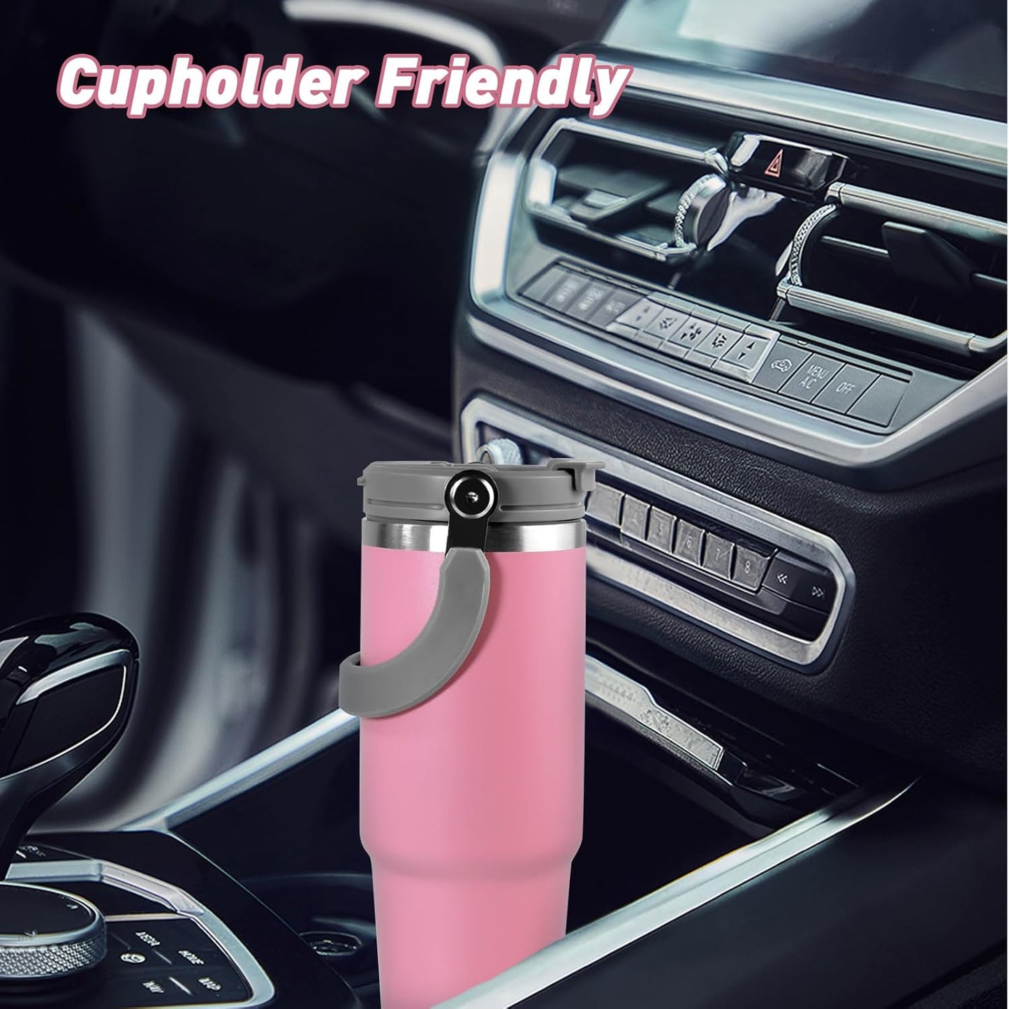 30 oz Tumbler with Handle and Straw Lid, Double Walled Vacuum Insulated Water Bottle Leakproof Tumbler Travel Coffee Mug Thermal Cup, Cupholder Friendly for Office, Home, Sport, Black