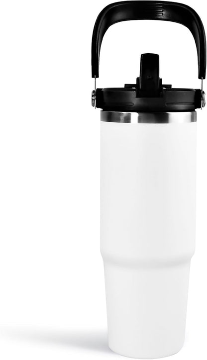 30 oz Tumbler with Handle and Straw Lid, Double Walled Vacuum Insulated Water Bottle Leakproof Tumbler Travel Coffee Mug Thermal Cup, Cupholder Friendly for Office, Home, Sport, Black