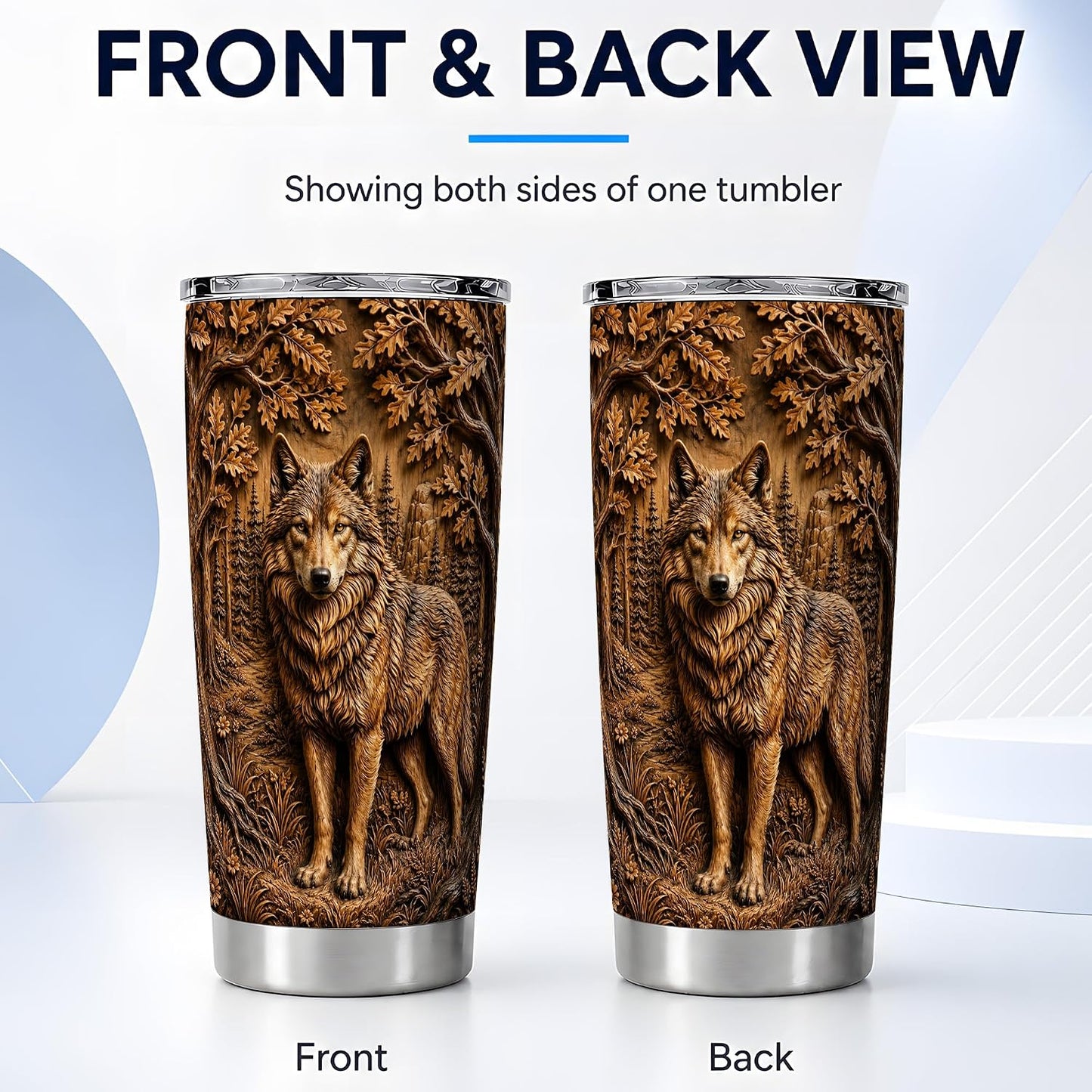 Forest Wolf Tumbler, Woodland Animal Tumbler 20 Oz, Stainless Steel, Rustic Wolf Forest Art For Coffee, Tea Or Iced Drinks At Home Or Cabin