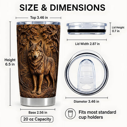 Forest Wolf Tumbler, Woodland Animal Tumbler 20 Oz, Stainless Steel, Rustic Wolf Forest Art For Coffee, Tea Or Iced Drinks At Home Or Cabin