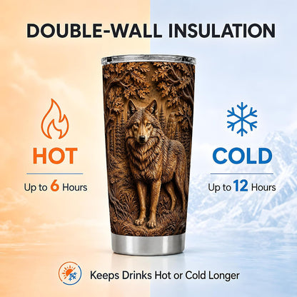 Forest Wolf Tumbler, Woodland Animal Tumbler 20 Oz, Stainless Steel, Rustic Wolf Forest Art For Coffee, Tea Or Iced Drinks At Home Or Cabin