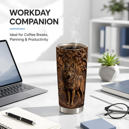 Forest Wolf Tumbler, Woodland Animal Tumbler 20 Oz, Stainless Steel, Rustic Wolf Forest Art For Coffee, Tea Or Iced Drinks At Home Or Cabin