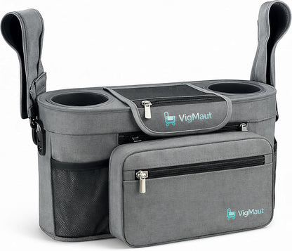 Stroller Caddy with Cup Holder – Universal Waterproof Stroller Organizer with Cup Holder for Instant Access & Hands-Free Convenience, Ideal for Travel, Daily Walks & Car Use, for Busy Parents.