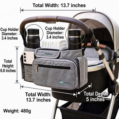 Stroller Caddy with Cup Holder – Universal Waterproof Stroller Organizer with Cup Holder for Instant Access & Hands-Free Convenience, Ideal for Travel, Daily Walks & Car Use, for Busy Parents.