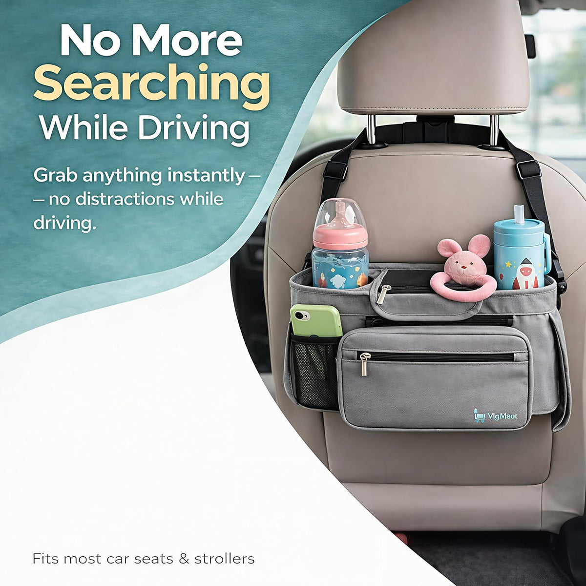 Stroller Caddy with Cup Holder – Universal Waterproof Stroller Organizer with Cup Holder for Instant Access & Hands-Free Convenience, Ideal for Travel, Daily Walks & Car Use, for Busy Parents.