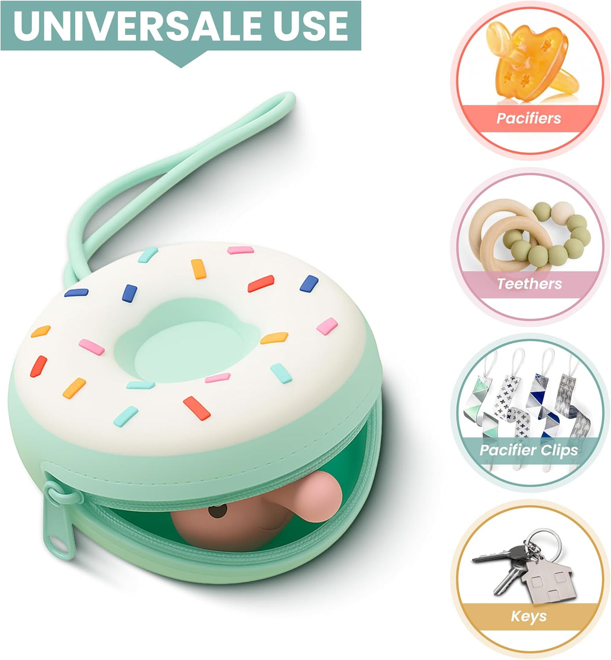 Baby Pacifier Holder Case – BPA-Free Silicone Donut Design | Travel Pacifier Case for Diaper Bag Essentials
