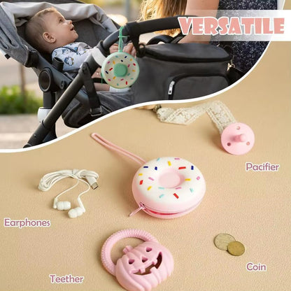 Baby Pacifier Holder Case – BPA-Free Silicone Donut Design | Travel Pacifier Case for Diaper Bag Essentials