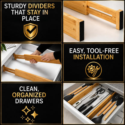 Adjustable Bamboo Drawer Dividers Expandable 8 Pack 17-22 Organizer