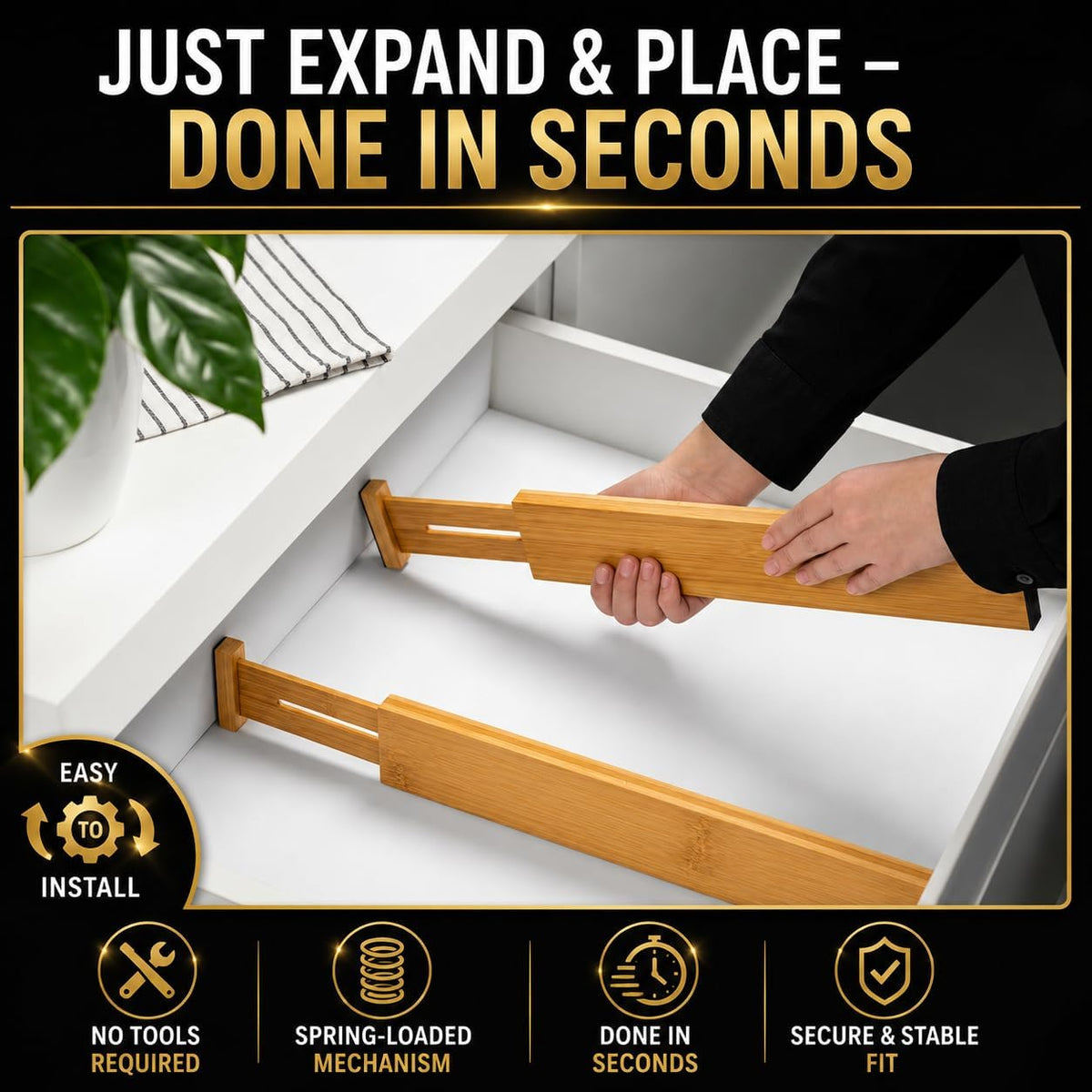 Adjustable Bamboo Drawer Dividers Expandable 8 Pack 17-22 Organizer