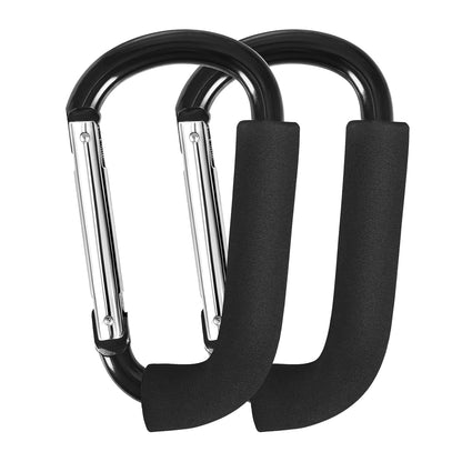 Stroller Hooks 4 Pack, 6.3" Black Baby Stroller Clips for Baby Diaper Bag, Grocery, Purse, Hanging Bags, Mommy Hook Backpack Accessories for Outdoor, Camping and Hiking, Large Carabiner Clip