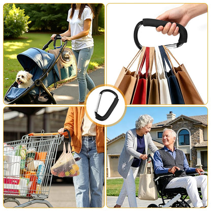 Stroller Hooks 4 Pack, 6.3" Black Baby Stroller Clips for Baby Diaper Bag, Grocery, Purse, Hanging Bags, Mommy Hook Backpack Accessories for Outdoor, Camping and Hiking, Large Carabiner Clip