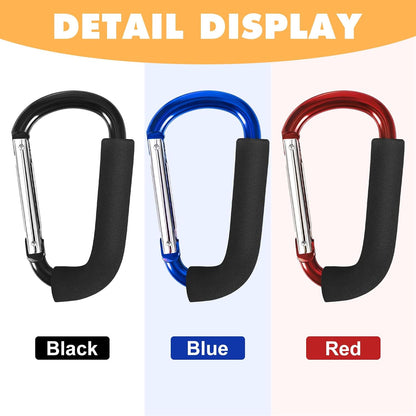 Stroller Hooks 4 Pack, 6.3" Black Baby Stroller Clips for Baby Diaper Bag, Grocery, Purse, Hanging Bags, Mommy Hook Backpack Accessories for Outdoor, Camping and Hiking, Large Carabiner Clip