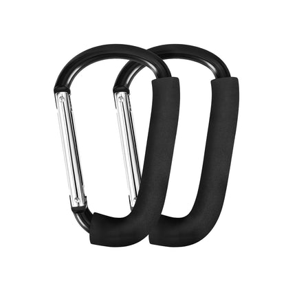 Stroller Hooks 4 Pack, 6.3" Black Baby Stroller Clips for Baby Diaper Bag, Grocery, Purse, Hanging Bags, Mommy Hook Backpack Accessories for Outdoor, Camping and Hiking, Large Carabiner Clip