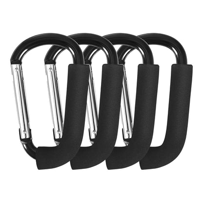 Stroller Hooks 4 Pack, 6.3" Black Baby Stroller Clips for Baby Diaper Bag, Grocery, Purse, Hanging Bags, Mommy Hook Backpack Accessories for Outdoor, Camping and Hiking, Large Carabiner Clip