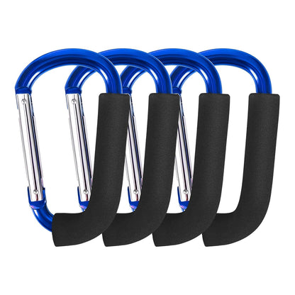 Stroller Hooks 4 Pack, 6.3" Black Baby Stroller Clips for Baby Diaper Bag, Grocery, Purse, Hanging Bags, Mommy Hook Backpack Accessories for Outdoor, Camping and Hiking, Large Carabiner Clip