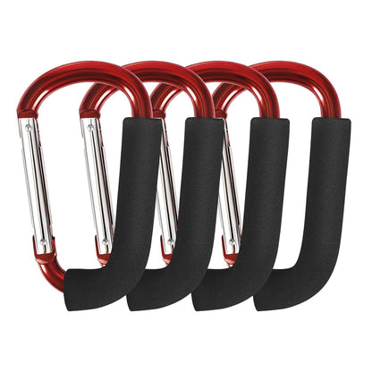 Stroller Hooks 4 Pack, 6.3" Black Baby Stroller Clips for Baby Diaper Bag, Grocery, Purse, Hanging Bags, Mommy Hook Backpack Accessories for Outdoor, Camping and Hiking, Large Carabiner Clip