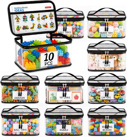 10 Packs Clear Toy Storage Bags with Zippers,Toy Organizers and Storage