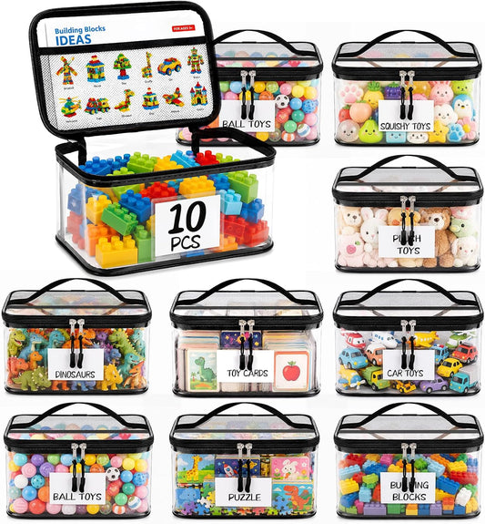 10 Packs Clear Toy Storage Bags with Zippers,Toy Organizers and Storage