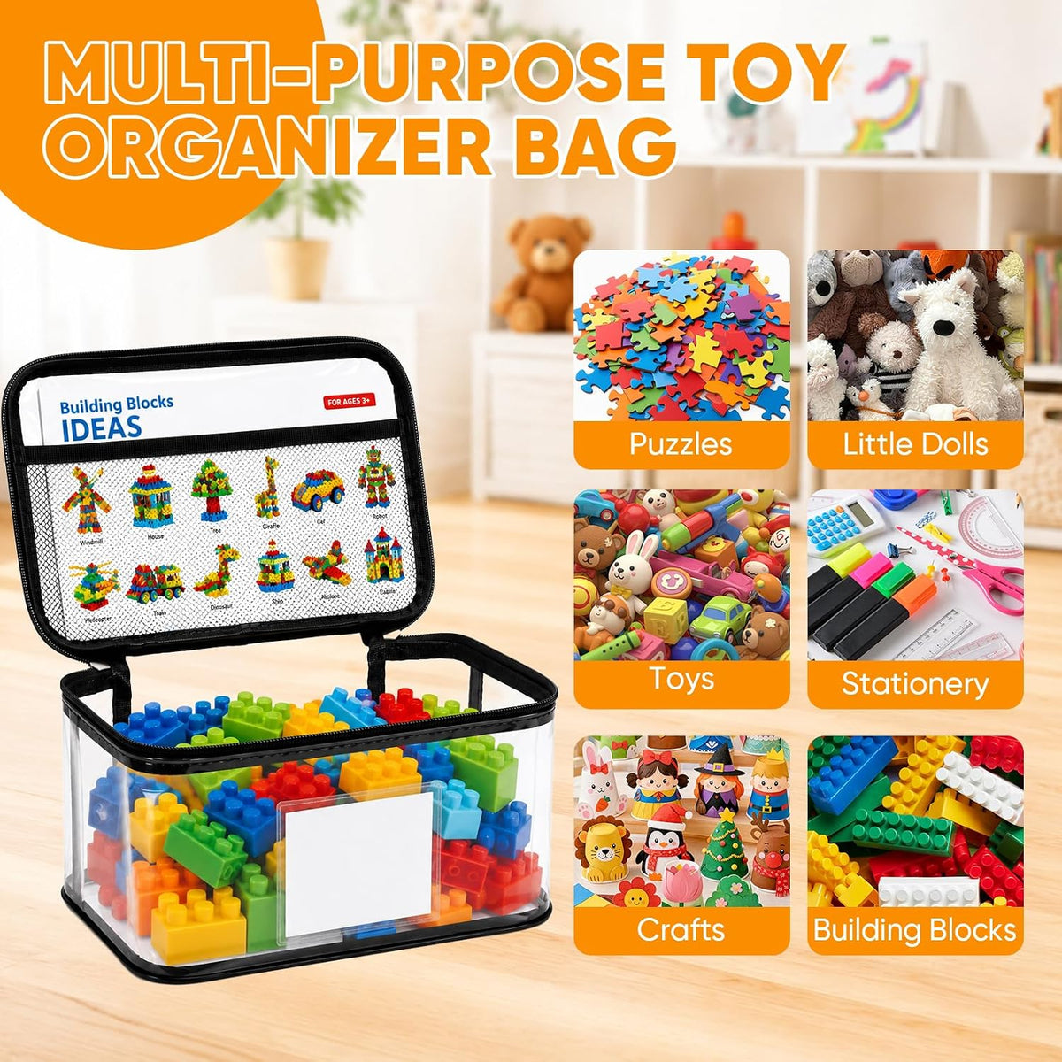 10 Packs Clear Toy Storage Bags with Zippers,Toy Organizers and Storage