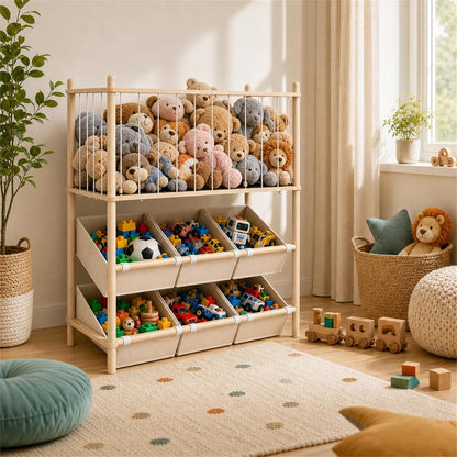 2-in-1 Stuffed Animal Storage & Toy Organizer for Kids Rooms, 6 Bins