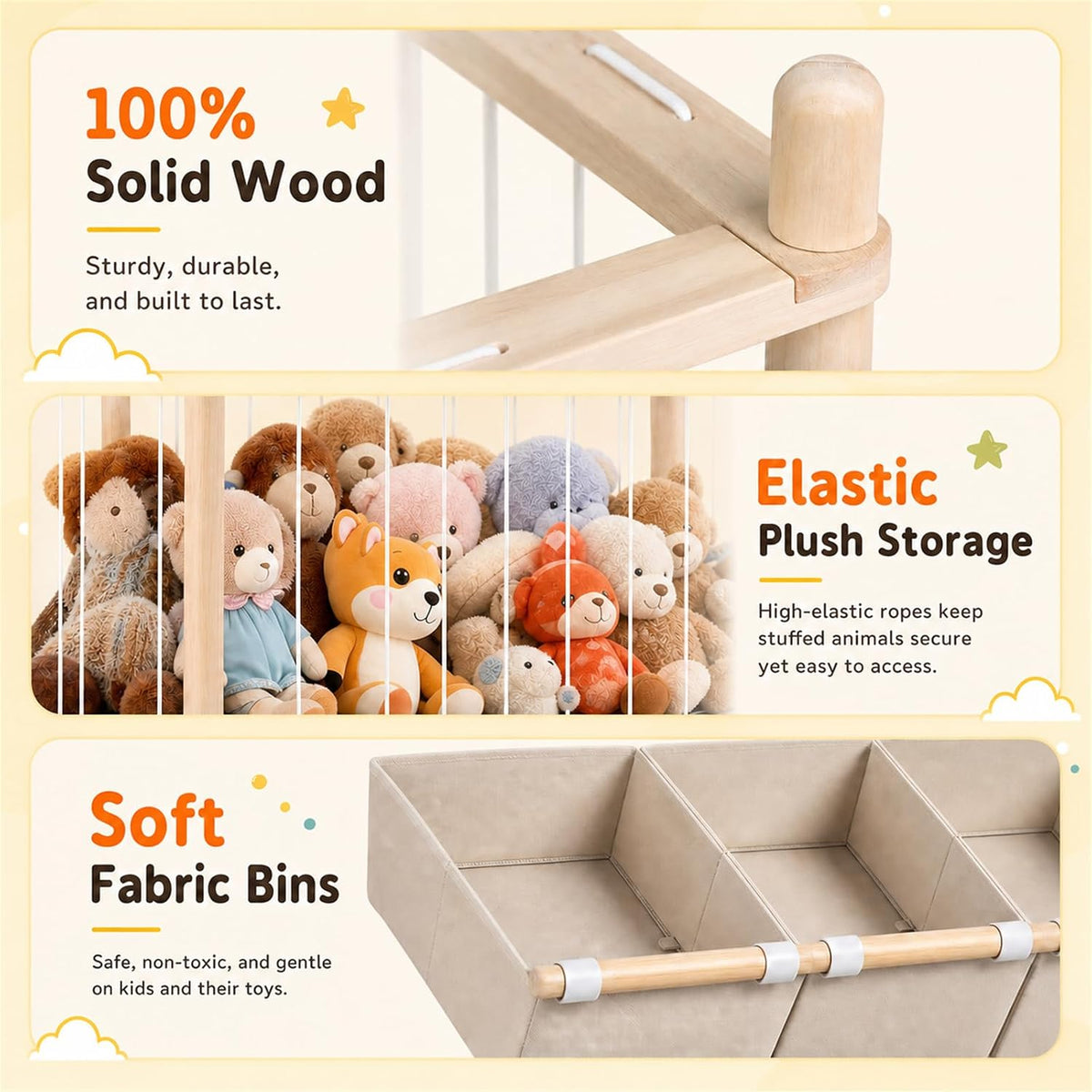 2-in-1 Stuffed Animal Storage & Toy Organizer for Kids Rooms, 6 Bins