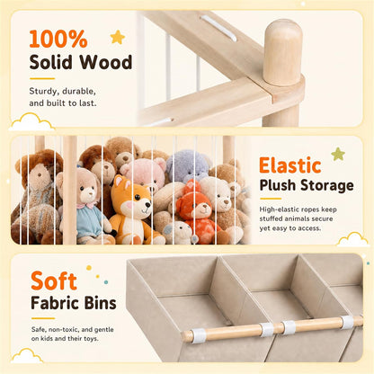 2-in-1 Stuffed Animal Storage & Toy Organizer for Kids Rooms, 6 Bins