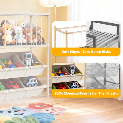 2-in-1 Stuffed Animal Storage & Toy Organizer for Kids Rooms, 6 Bins