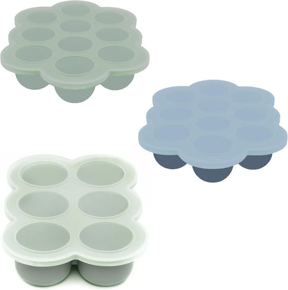 Silicone Baby Food Freezer Trays 3-Pack Bundle - 2 Ten 1.5oz & 1 Six 3oz Portions - Clip-on Lids - Homemade Purée & Breast Milk Storage