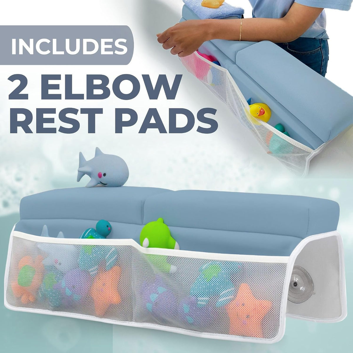Bath Kneeler and Elbow Rest Pad (Blue) and Teddy Diaper Caddy with Changing Pad (Green) Bundle